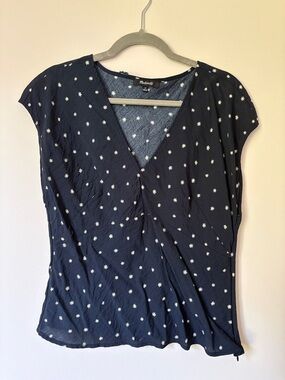 Madewell Navy Floral-Print V-Neck Cap Sleeve Top